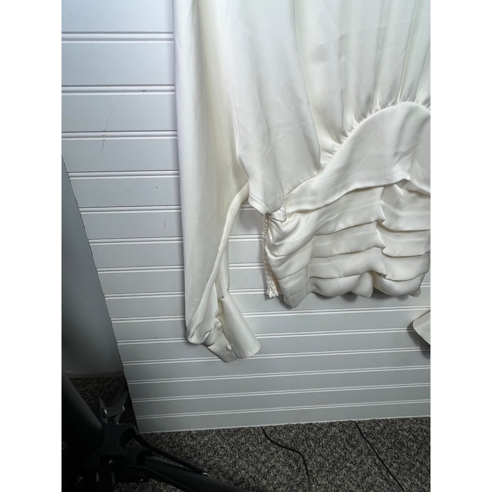Express White Satin Ruffle Front Long Sleeve Blouse Top Women's Size S - Picture 3 of 4